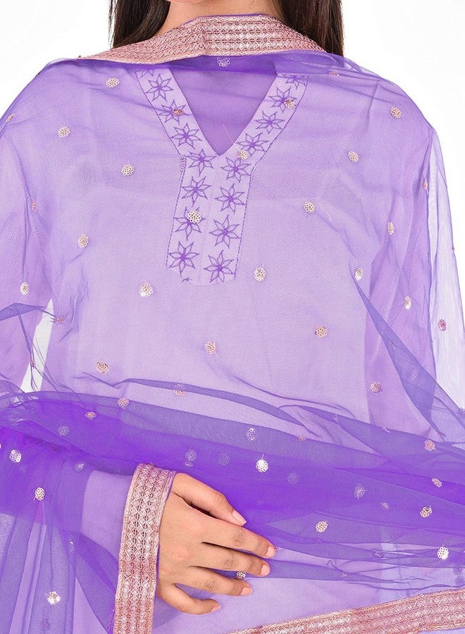 themilestocks TMS Woman's Embellished Net Dupatta Scarf Shawl Wrap Soft Indian Bridal Wedding (Medium Purple) - Image 2